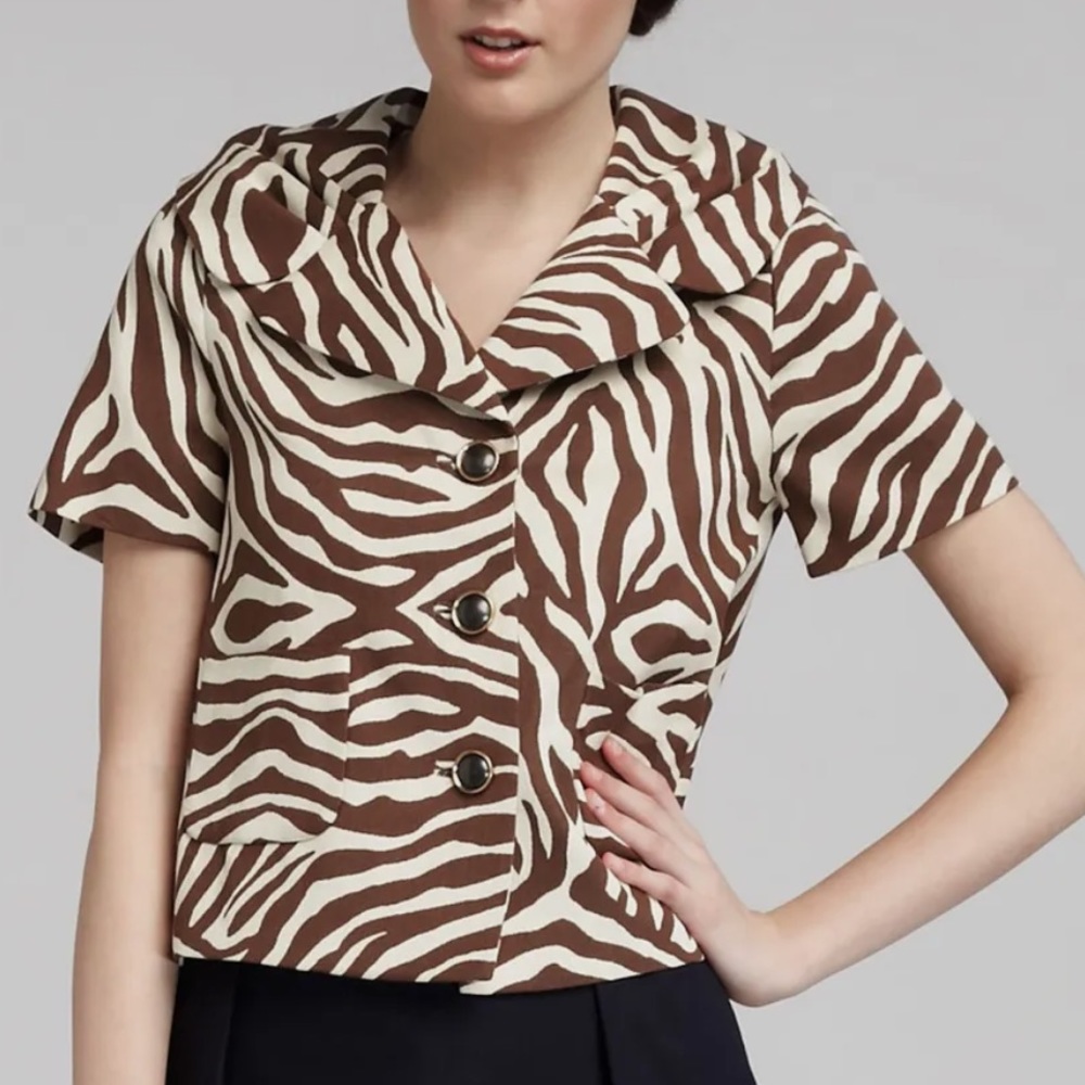 Kate Spade Silk Blend Zebra Print Cropped Jacket. Size 2 - Picture 2 of 9